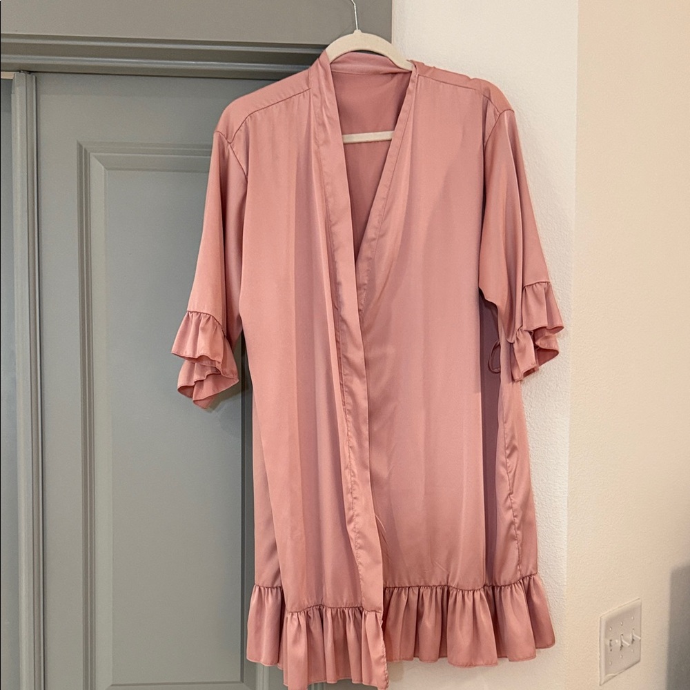Satin Pink Ruffle Trim Robe